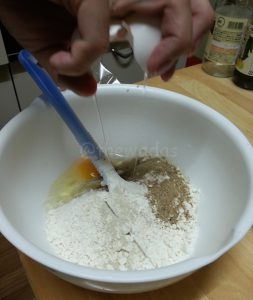 Easy Takoyaki Recipe: Mixing flour, fish powder, eggs